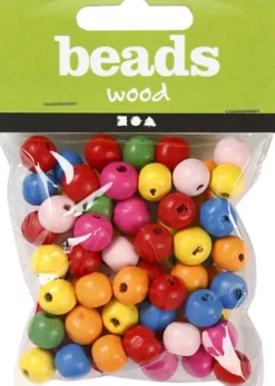 Træperler Mix - Ø 10 MM - Hulstr. 2,5-3 MM - Forskellige Farver - 22 G