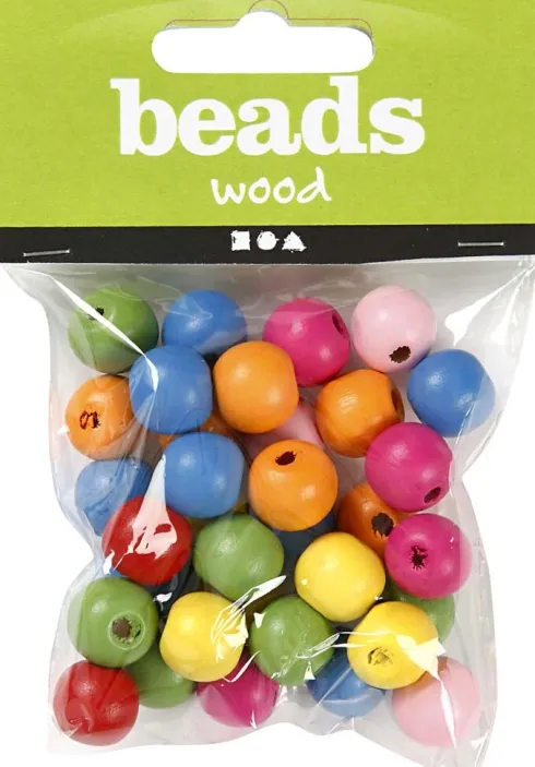 Træperler Mix - Ø 12 MM - Hulstr. 2,5-3 MM - Forskellige Farver - 22 G
