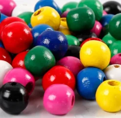 Træperler Mix - Ø 10 MM - Hulstr. 3 MM - Forskellige Farver - 20 G