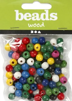 Træperler Mix - Ø 10 MM - Hulstr. 3 MM - Forskellige Farver - 20 G