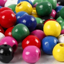 Træperler Mix - Ø 10 MM - Hulstr. 3 MM - Forskellige Farver - 20 G