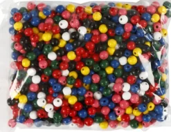 Træperler Mix - Ø 10 MM - Hulstr. 3 MM - Forskellige Farver - 230 G