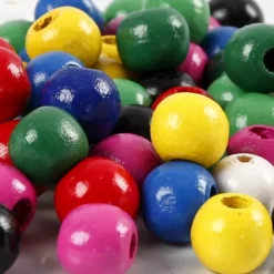 Træperler Mix - Ø 12 MM - Hulstr. 3 MM - Forskellige Farver - 22 G