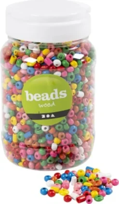 Træperler - Ø 5-8 MM - Hulstr. 1.5 MM - Assorterede Farver - 175 G - 400 ML/ 1 Spand