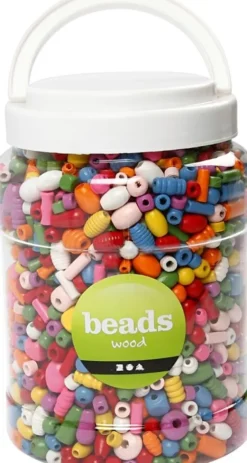 Træperler - Ø 5-28 MM - Hulstr. 2,5-3 MM - Assorterede Farver - 800 G - 2 L/ 1 Spand