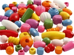 Træperler - Ø 5-28 MM - Hulstr. 2,5-3 MM - Assorterede Farver - 800 G - 2 L/ 1 Spand