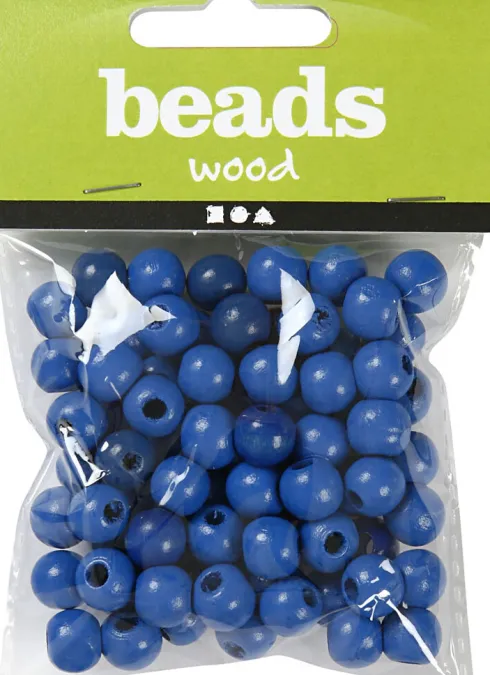 Træperler - Ø 10 MM - Hulstr. 3 MM - Blå - 20 G