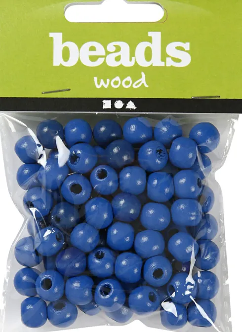 Træperler - Ø 12 MM - Hulstr. 3 MM - Blå - 22 G