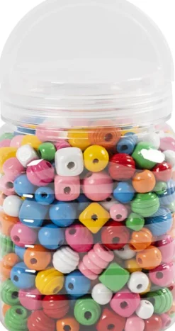 Træperler - Ø 5-28 MM - Hulstr. 2,5-3 MM - Forskellige Farver - 400 G/ 1 Spand
