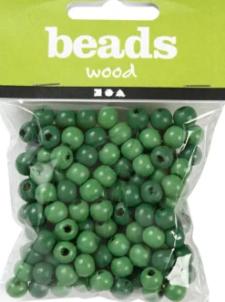 Træperler - Ø 8 MM - Hulstr. 2 MM - Grøn - 15 G - 80 Stk