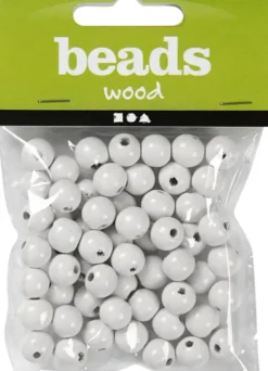 Træperler - Ø 12 MM - Hulstr. 3 MM - Hvid - 22 G
