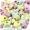 Træperler - Ø 10-15 MM - Hulstr. 3-5 MM - Lyseblå - Lys Grøn - Lyserød - Lys Gul - 400 ML/ 1 Spand