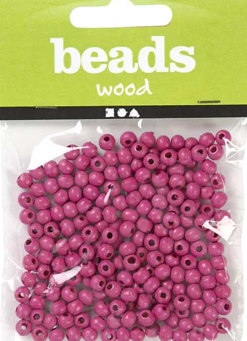 Træperler - Ø 5 MM - Hulstr. 1,5 MM - Pink - 6 G - 150 Stk