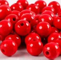 Træperler - Ø 12 MM - Hulstr. 3 MM - Rød - 22 G
