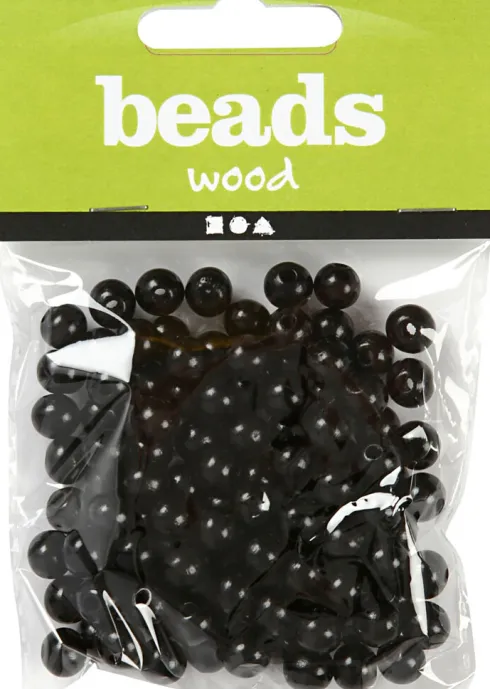 Træperler - Ø 10 MM - Hulstr. 3 MM - Sort - 20 G