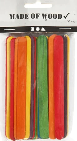 Træpinde - L 11,4 CM - B 10 MM - Assorterede Farver - 30 Stk