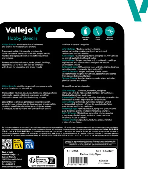 Vallejo - Hobby Stencils - Radioactivity Signs Skabelon