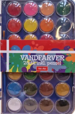 Vandfarver Sæt - 28 Farver Med Pensel
