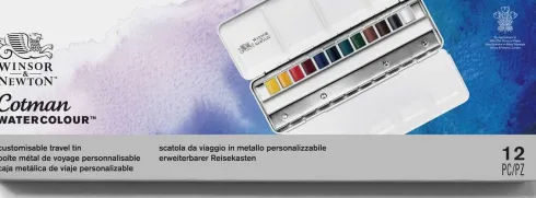 Winsor & Newton - Akvarelfarve Pan Sæt Med 12 Farver - Travel Tin