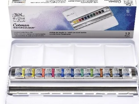 Winsor & Newton - Akvarelfarve Pan Sæt Med 12 Farver - Travel Tin