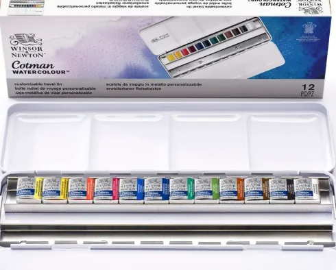 Winsor & Newton - Akvarelfarve Pan Sæt Med 12 Farver - Travel Tin