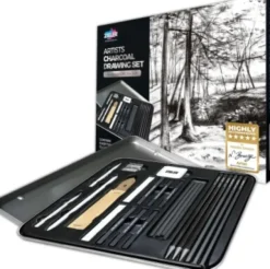 Zieler - Artists Charcoal Drawin Set - Tegnekul Skitsesæt - 24 Dele