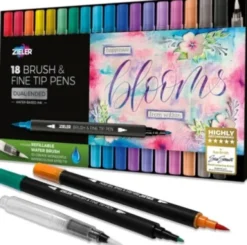Zieler - 18 Brush & Fine Tip Pens - Dobbeltender - Vandbaseret