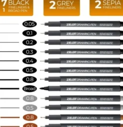 Zieler - 12 Drawing Pens - Water Pens - Fineliner Tusser - 12 Stk