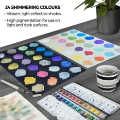 Zieler - Metallic Half Pan Water Colour Set - Akvarelfarver - 24 Stk